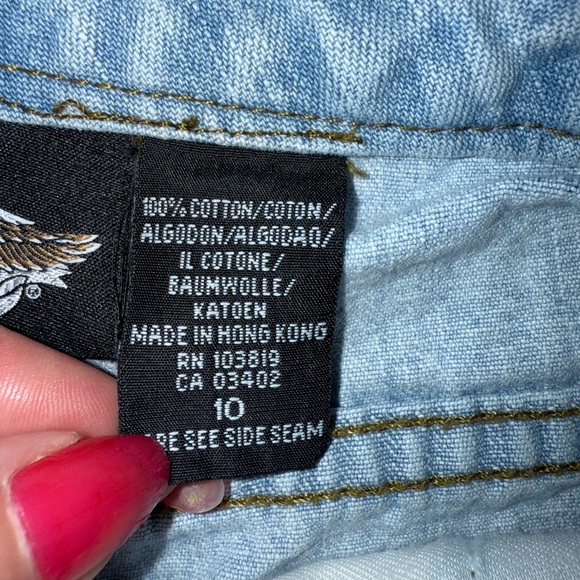 Vintage Harley Davidson Light Wash Jean Shorts Harley patches on back Sz 10 - Picture 12 of 13